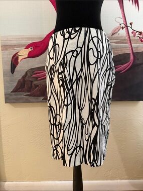 Grace Elements Black and White Abstract Scribble Pencil Skirt